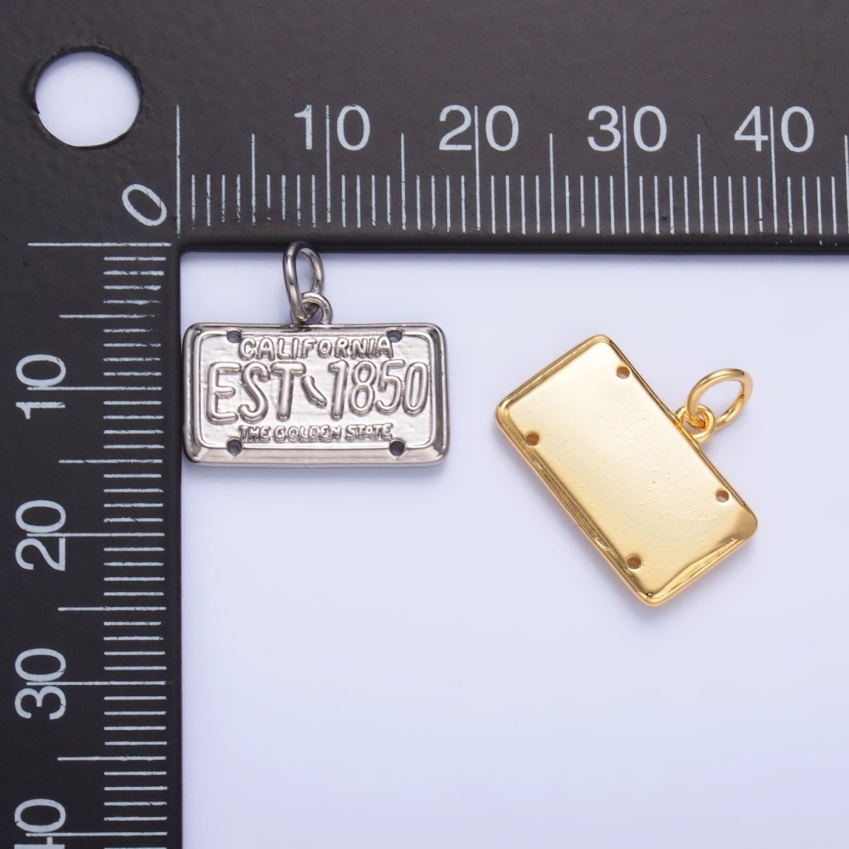 24K Gold Filled "California Golden State EST 1850" License Plate Charm in Gold & Silver | W395 - DLUXCA