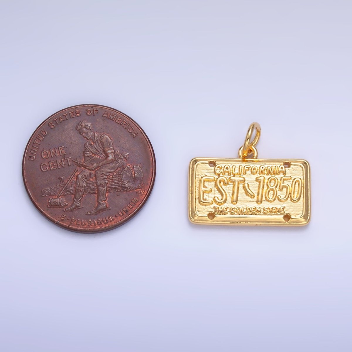 24K Gold Filled "California Golden State EST 1850" License Plate Charm in Gold & Silver | W395 - DLUXCA