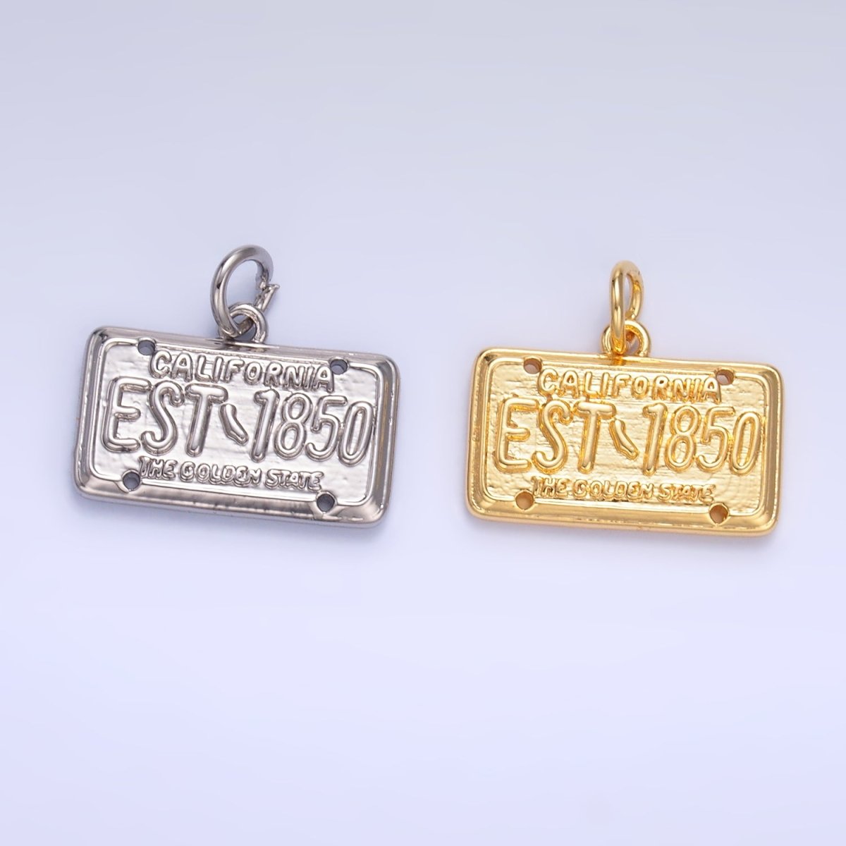 24K Gold Filled "California Golden State EST 1850" License Plate Charm in Gold & Silver | W395 - DLUXCA