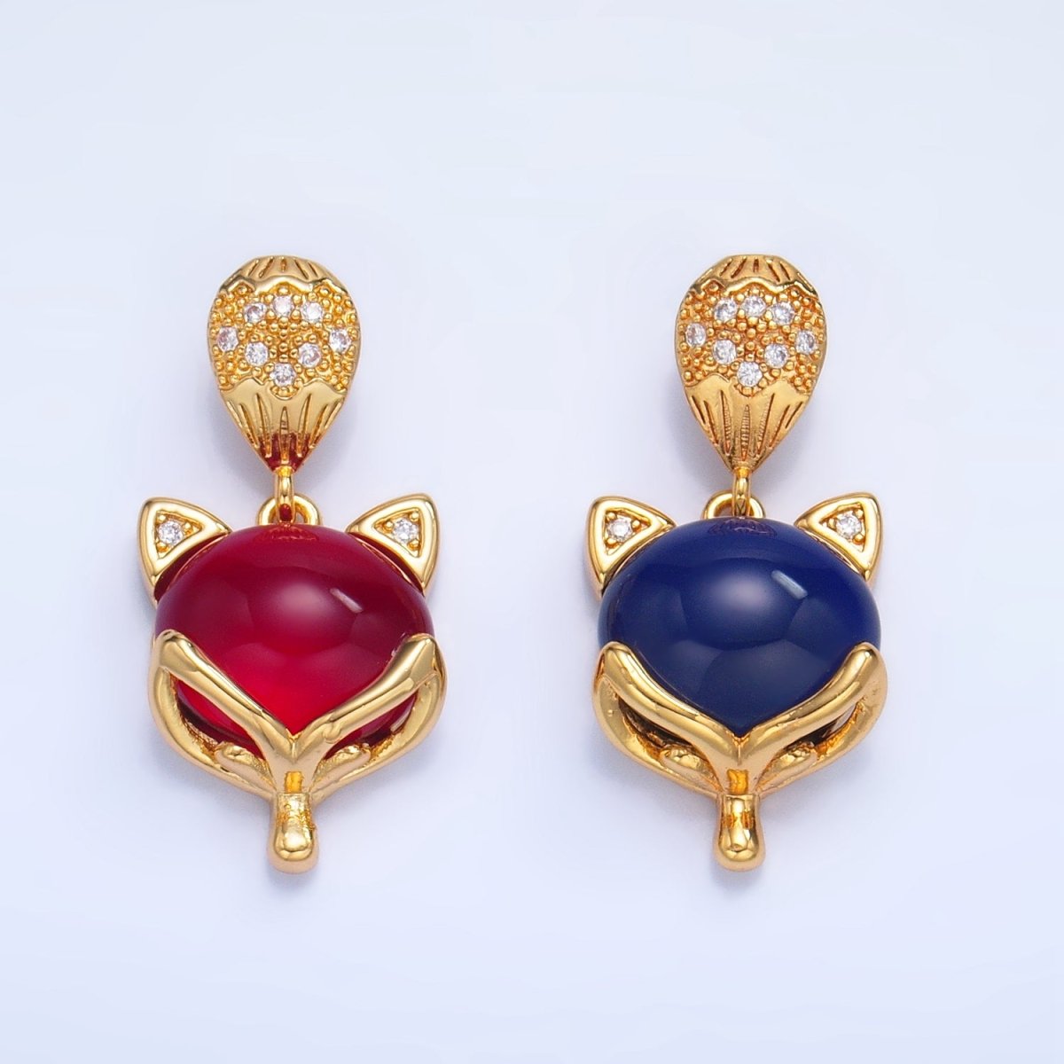 24K Gold Filled Carnelian, Lapis Lazuli Gemstone Micro Paved CZ Cat Kitten Pendant | AA1026 - DLUXCA