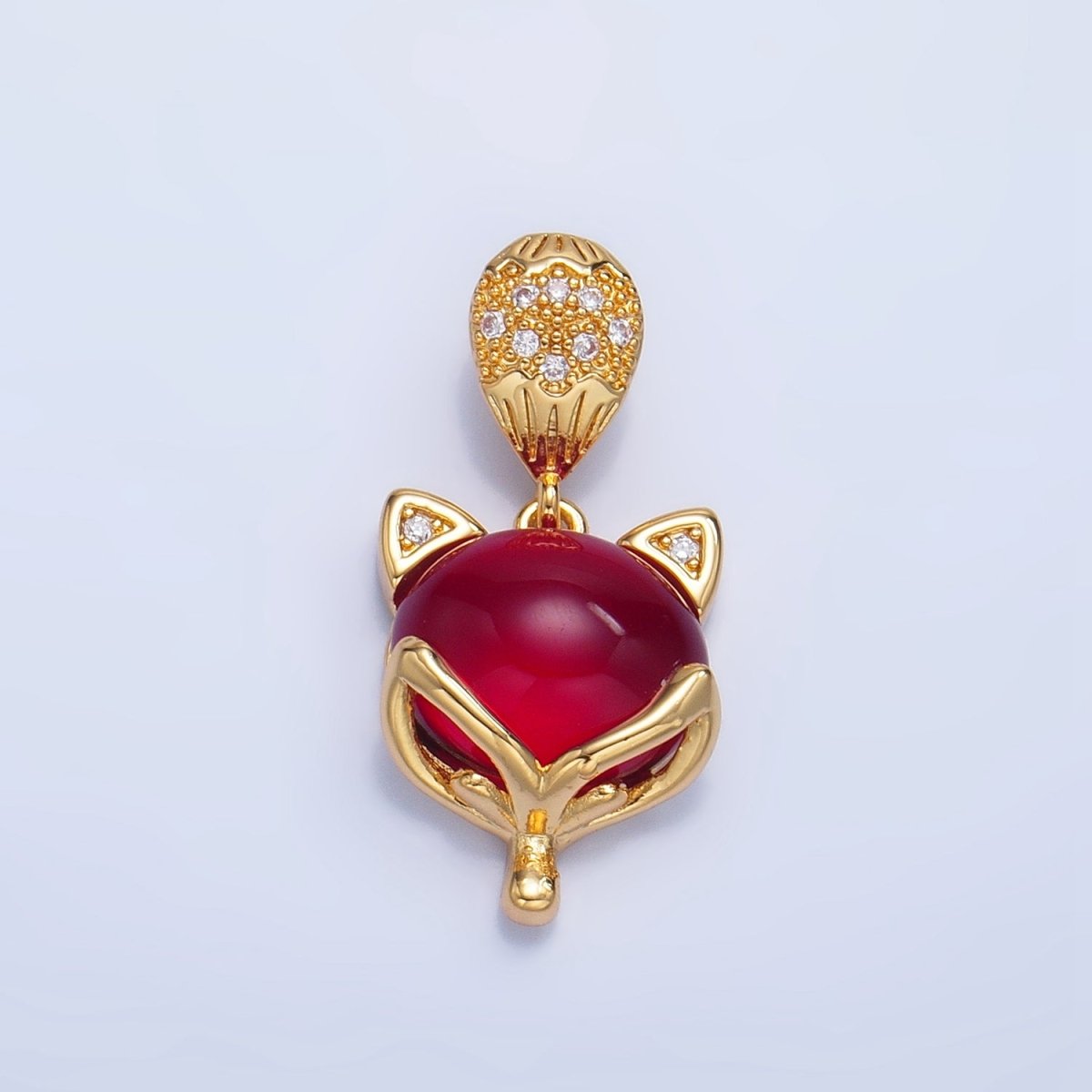 24K Gold Filled Carnelian, Lapis Lazuli Gemstone Micro Paved CZ Cat Kitten Pendant | AA1026 - DLUXCA