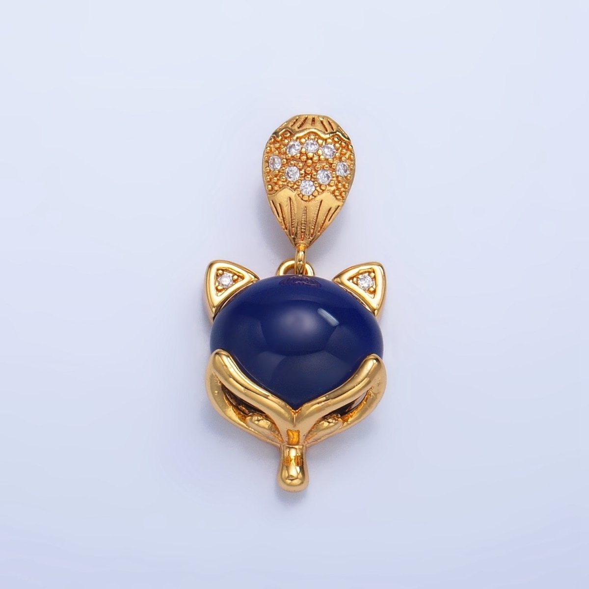 24K Gold Filled Carnelian, Lapis Lazuli Gemstone Micro Paved CZ Cat Kitten Pendant | AA1026 - DLUXCA