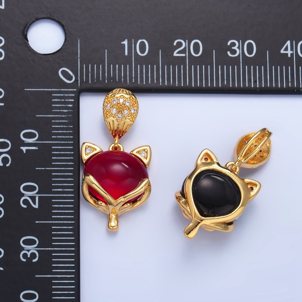 24K Gold Filled Carnelian, Lapis Lazuli Gemstone Micro Paved CZ Cat Kitten Pendant | AA1026 - DLUXCA