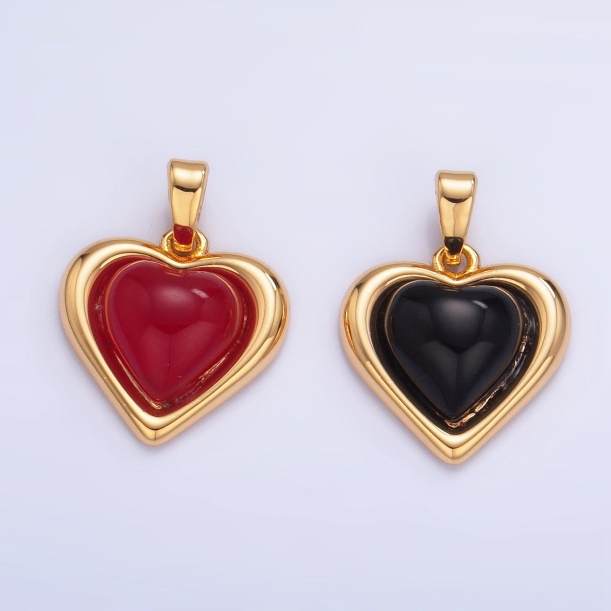 24K Gold Filled Carnelian, Onyx Gemstone Heart Pendant | AA1012 - DLUXCA