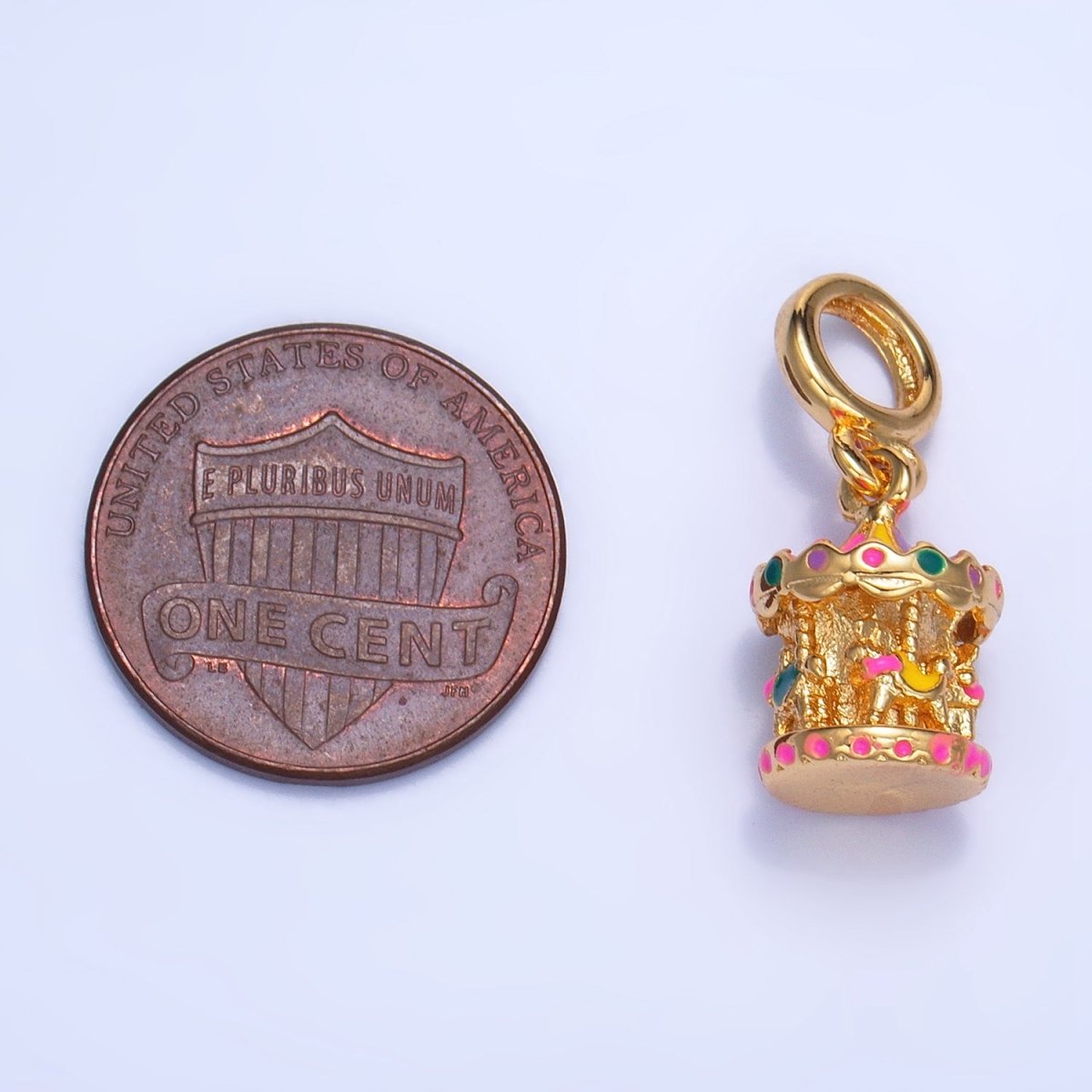 24K Gold Filled Carousel Carnival Enamel Multidimensional Rhondelle Drop Charm | AC180 - DLUXCA