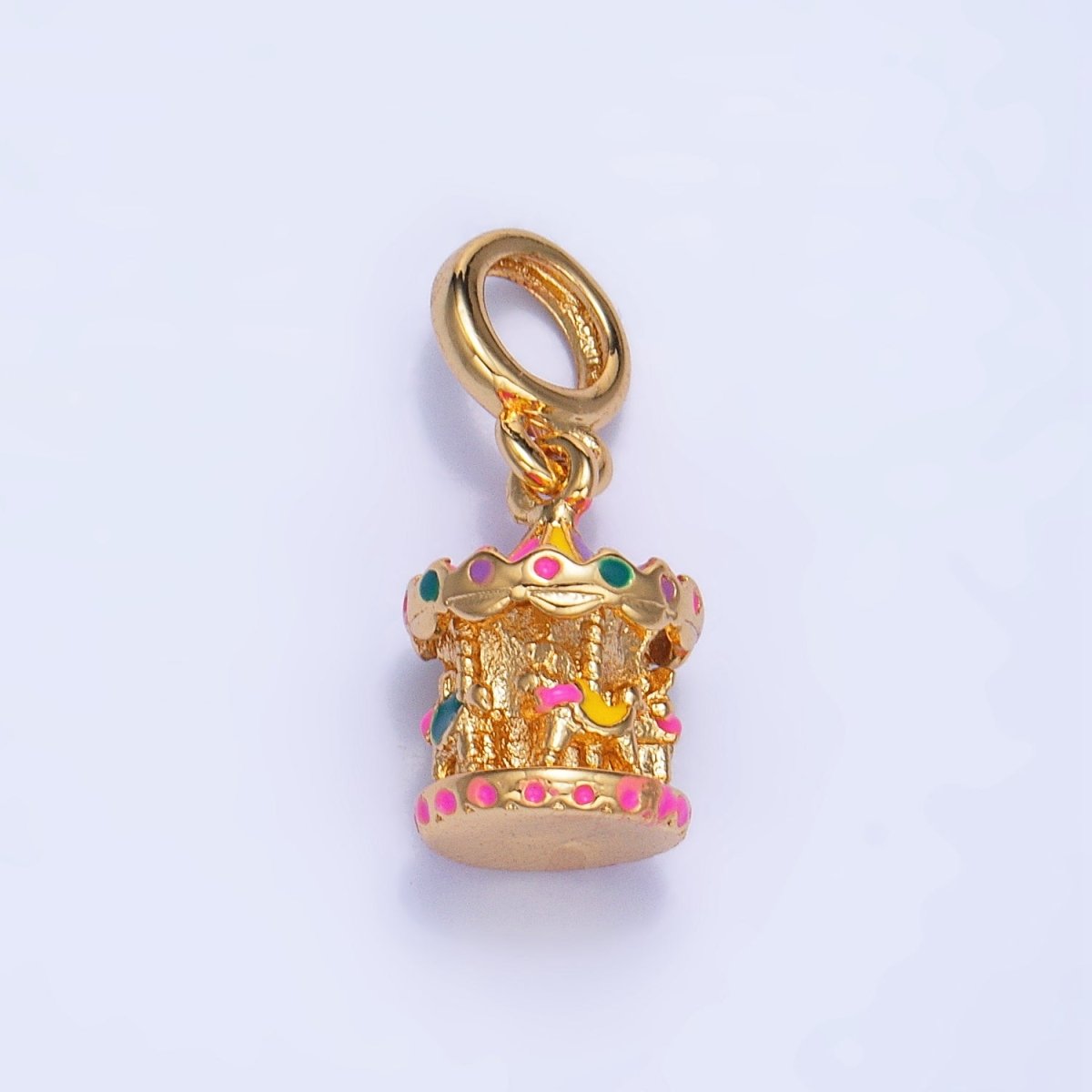 24K Gold Filled Carousel Carnival Enamel Multidimensional Rhondelle Drop Charm | AC180 - DLUXCA