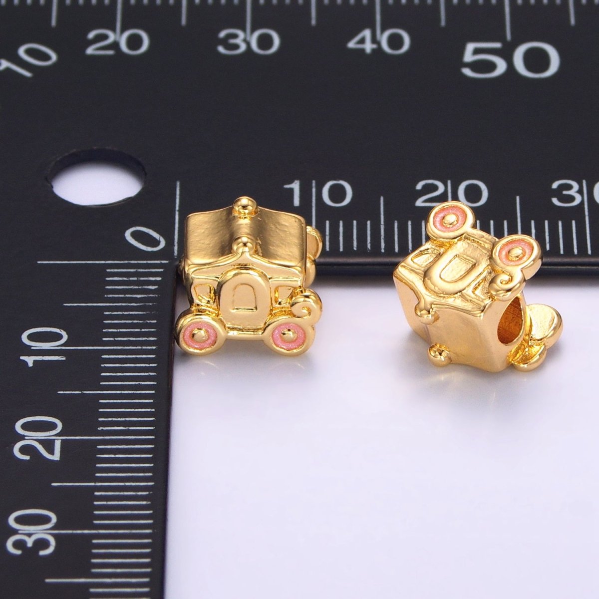 24K Gold Filled Carriage Princess Pink Enamel Bead | B067 - DLUXCA