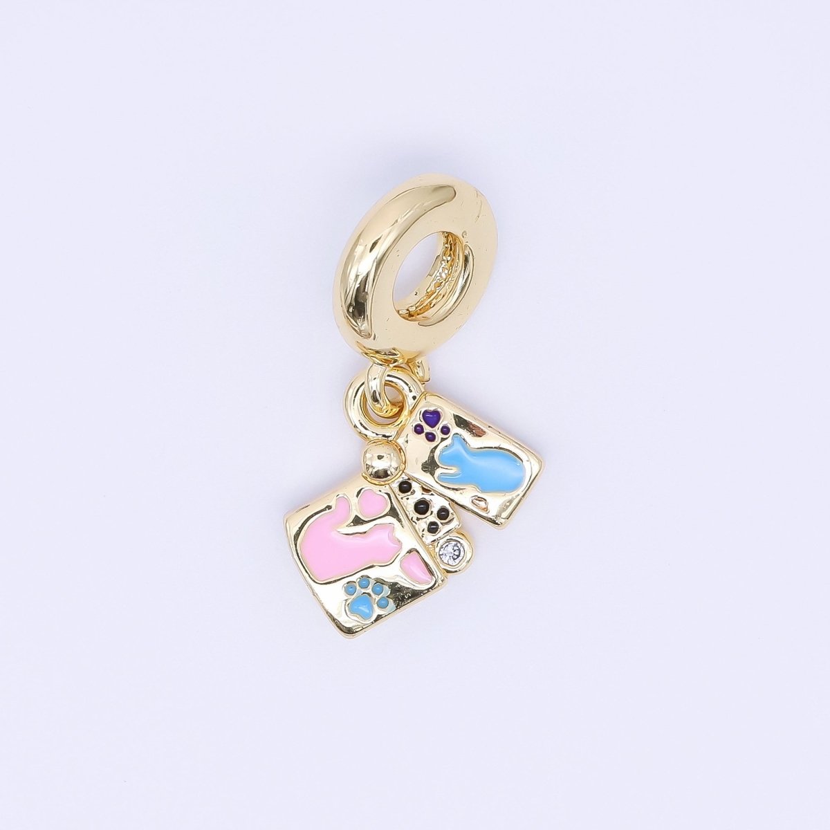 24K Gold Filled Cat Kitten Pet Enamel Drop Rondelle Pendant | AC1641 - DLUXCA