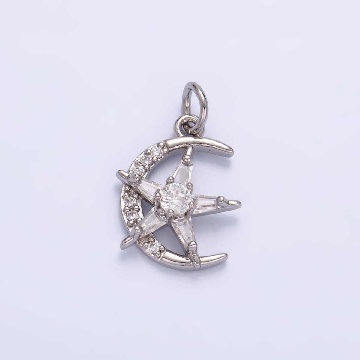 24K Gold Filled Celestial Crescent Moon Star Micro Paved CZ Mini Charm in Gold & Silver | W811 - DLUXCA