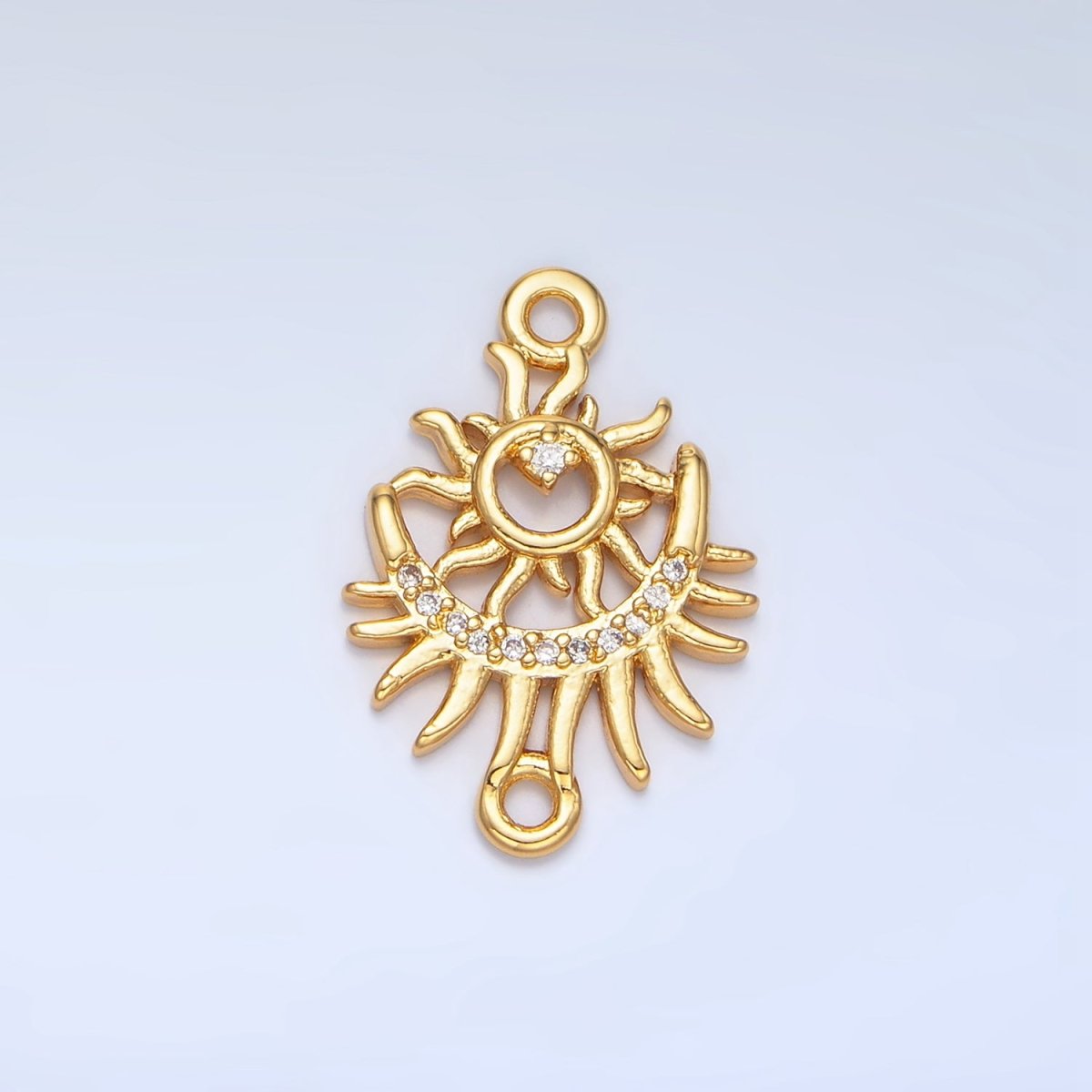 24K Gold Filled Celestial Crescent Moon Sun Burst Micro Paved CZ Connector | F136 - DLUXCA