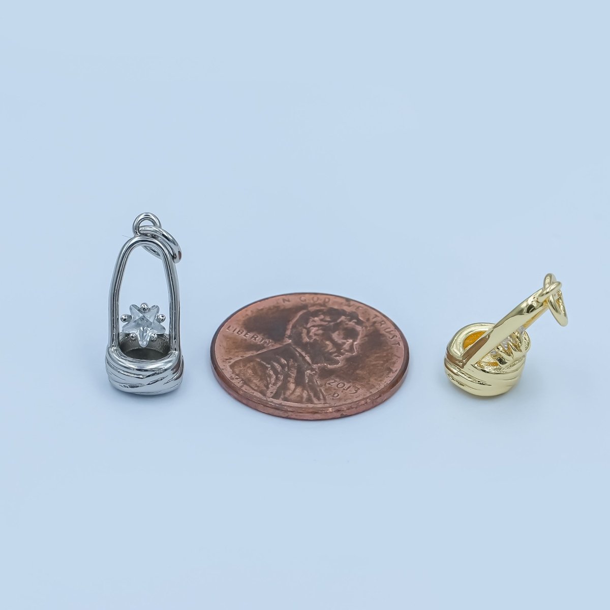 24K Gold Filled Celestial CZ Star Wishing Well Charm in Gold & Silver | E549 - DLUXCA