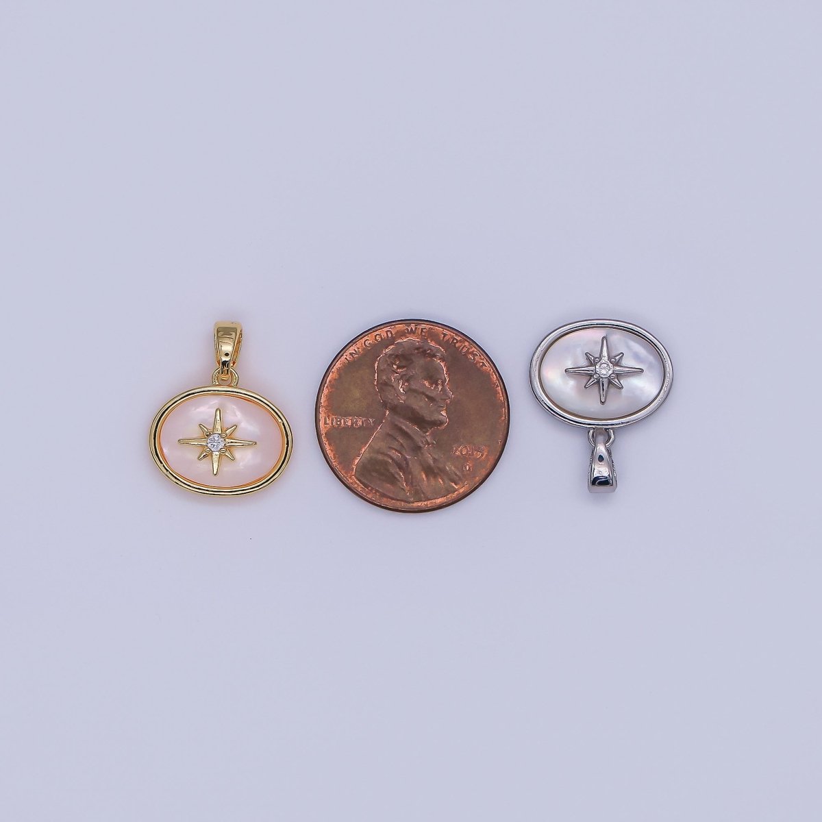 24K Gold Filled Celestial North Star CZ Shell Pearl Pendant in Gold & Silver | AH429 - DLUXCA