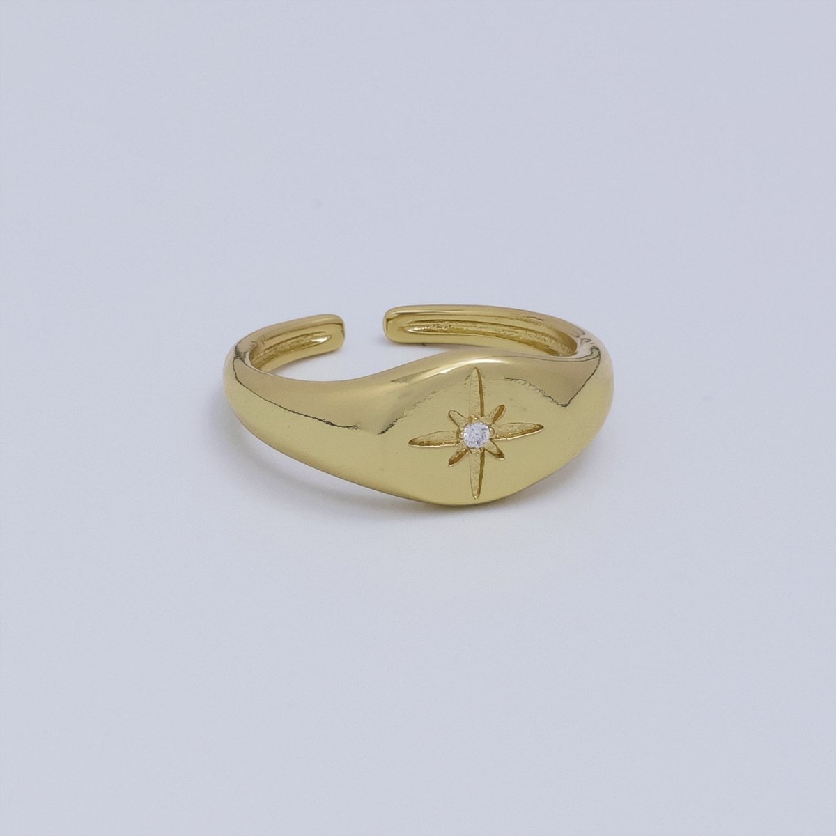 24K Gold Filled Celestial North Star CZ Signet Ring | O190 - DLUXCA