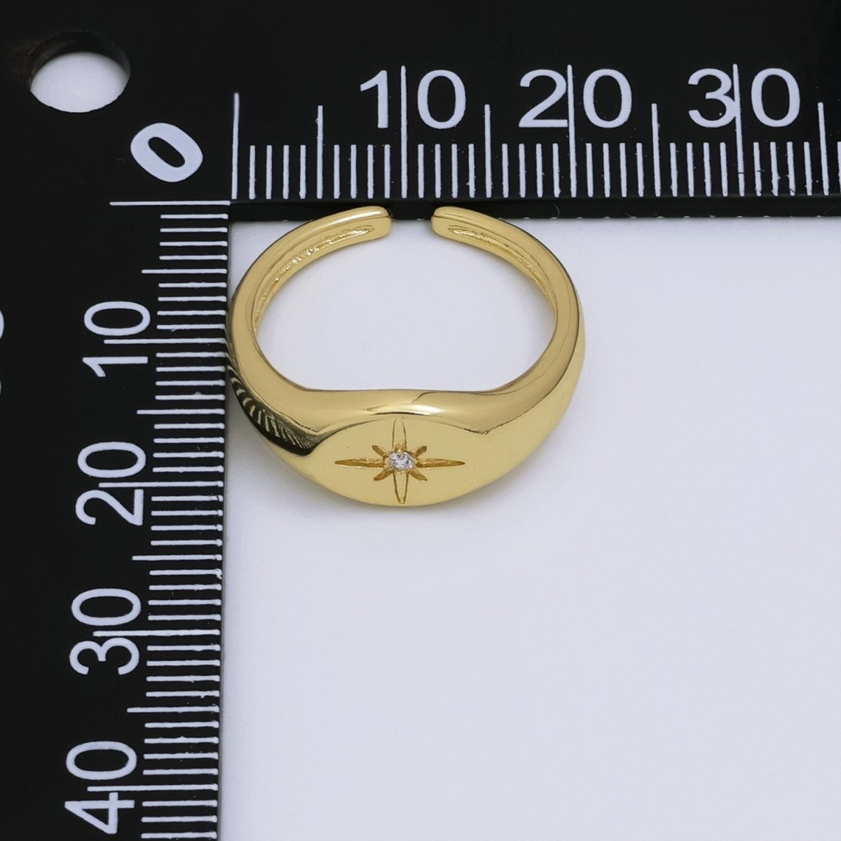 24K Gold Filled Celestial North Star CZ Signet Ring | O190 - DLUXCA