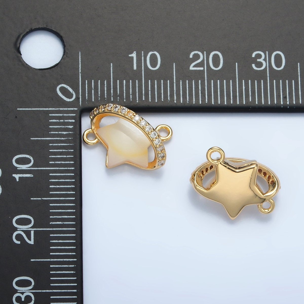 24K Gold Filled Celestial Shooting Star Shell Pearl Micro Paved CZ Connector | G498 - DLUXCA