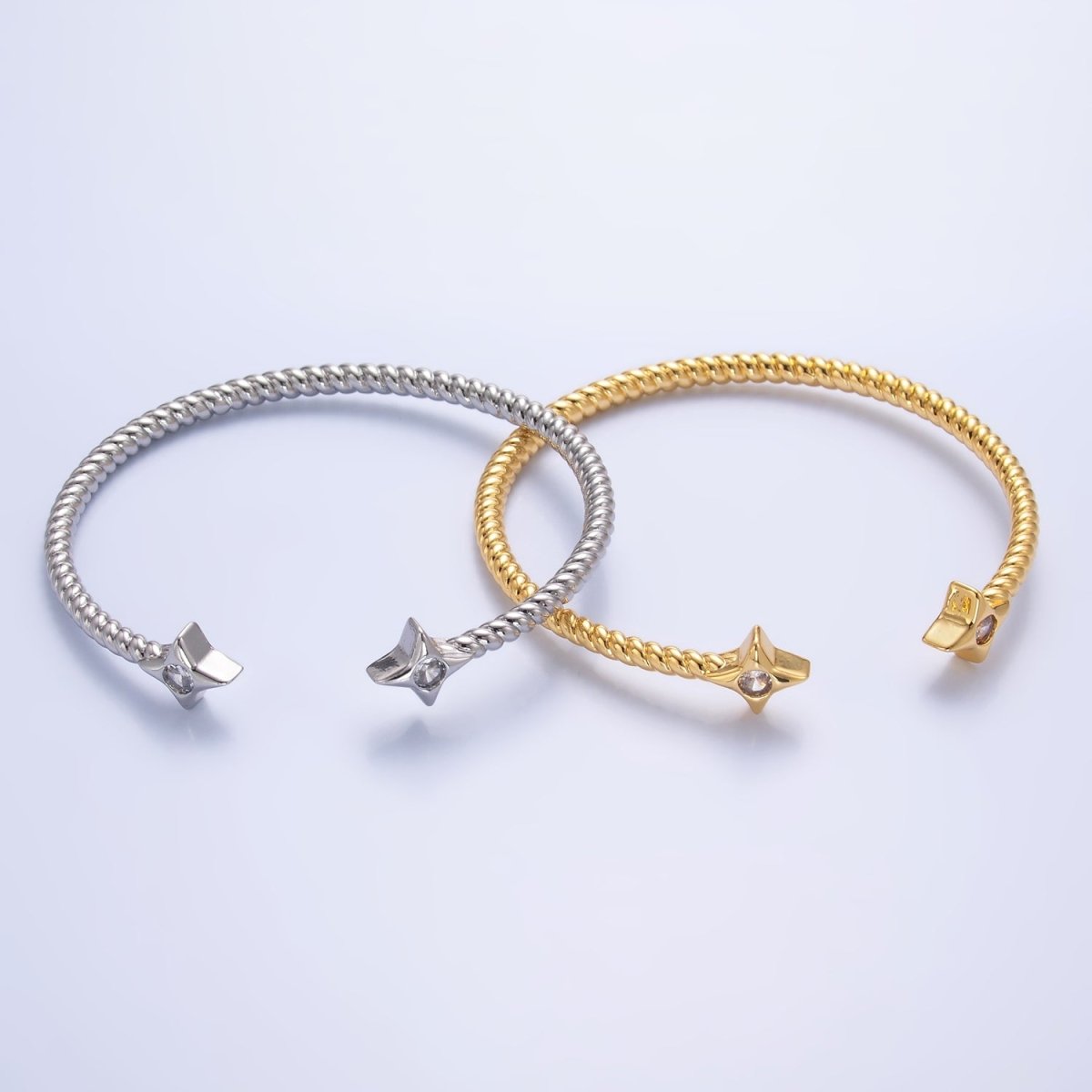 24K Gold Filled Celestial Star CZ Croissant Cuff Bracelet in Gold & Silver | WA - 2734 WA - 2735 - DLUXCA