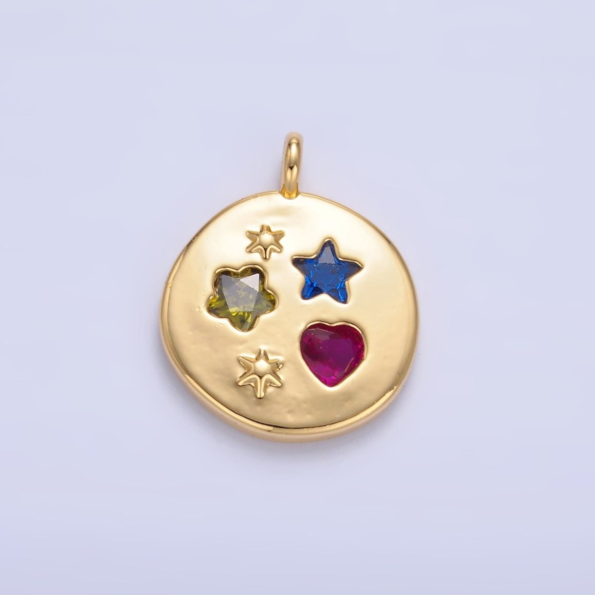 24K Gold Filled Celestial Star Flower Heart CZ Dotted Round Charm | W411 - DLUXCA