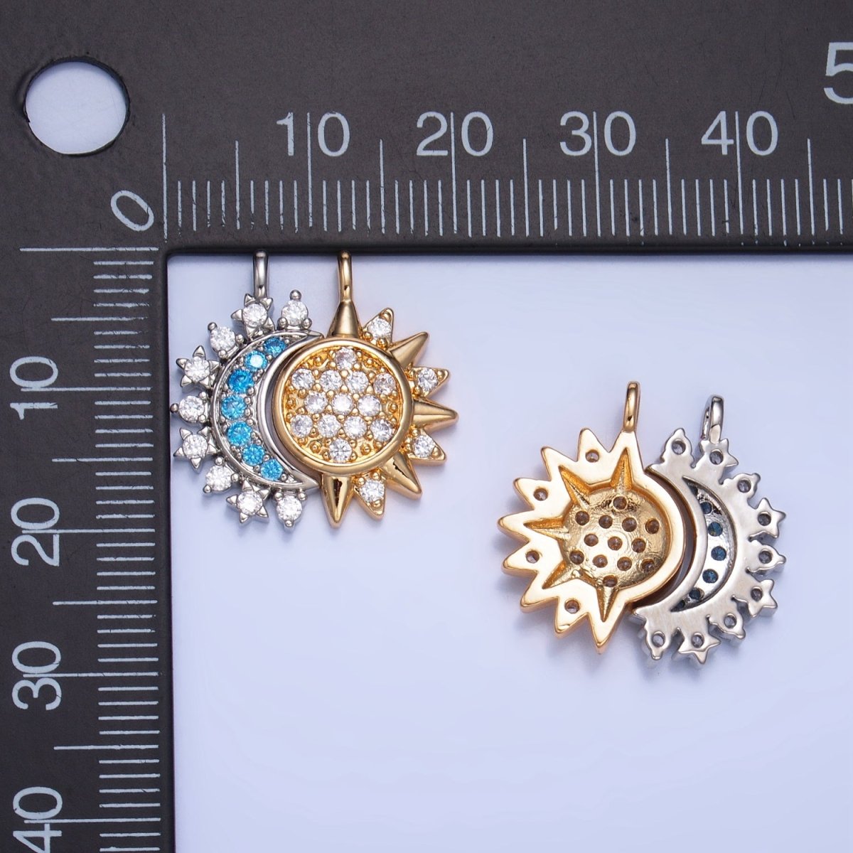 24K Gold Filled Celestial Sun Crescent Moon Micro Paved CZ Pendant Set | AG829 - DLUXCA