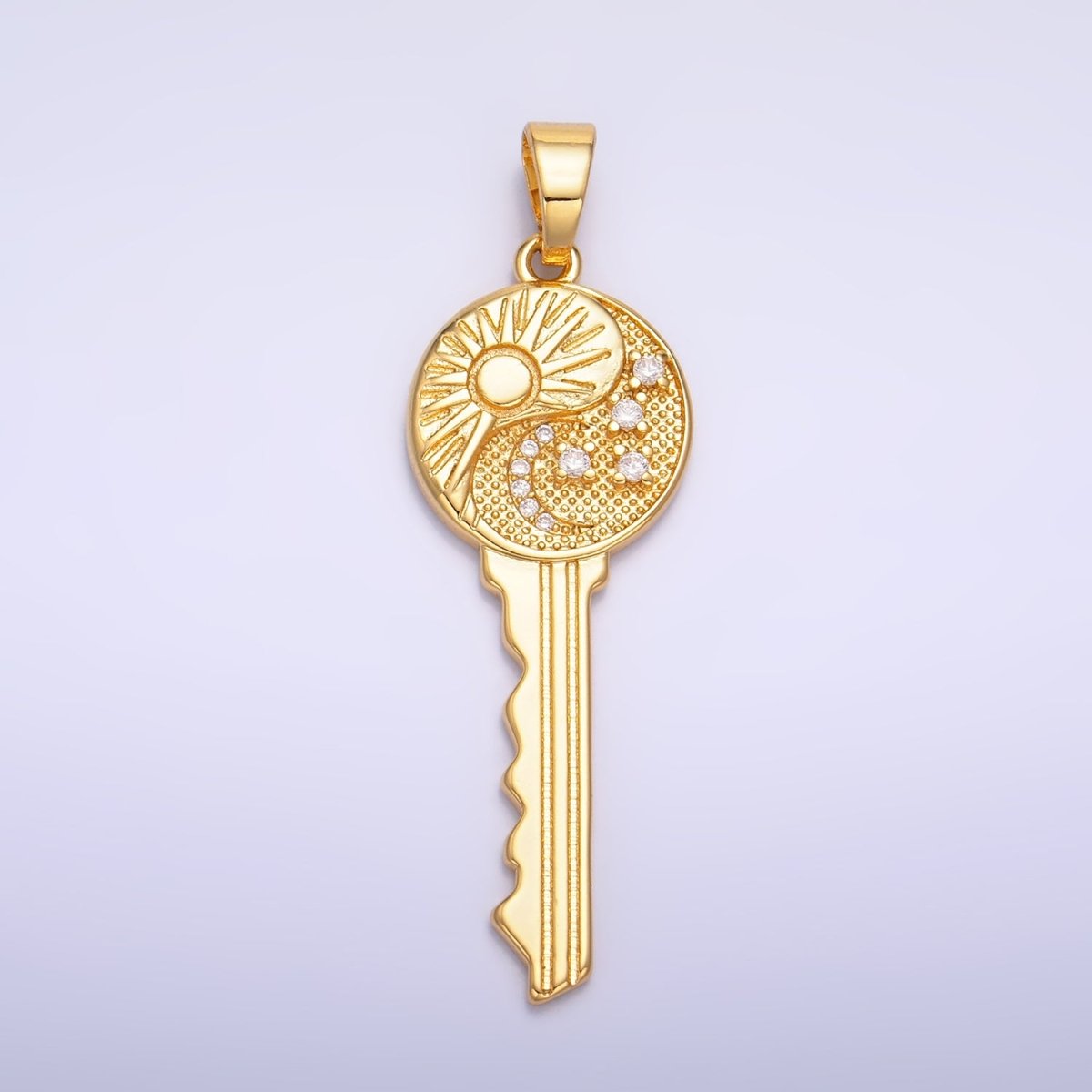 24K Gold Filled Celestial Sun Moon Star CZ Key Pendant | AA1061 - DLUXCA