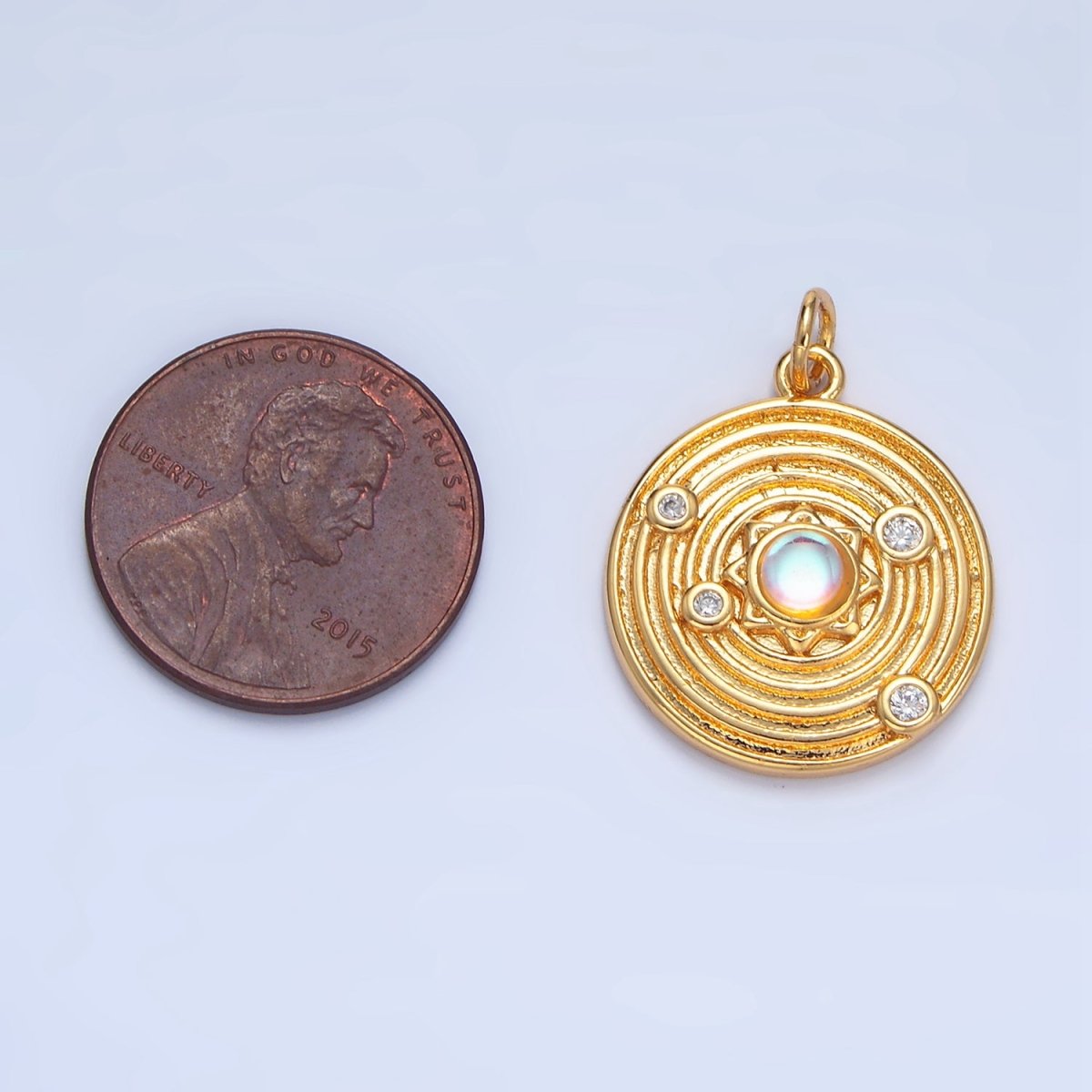 24K Gold Filled Celestial Sun Opal CZ Solar System Round Charm | X818 - DLUXCA