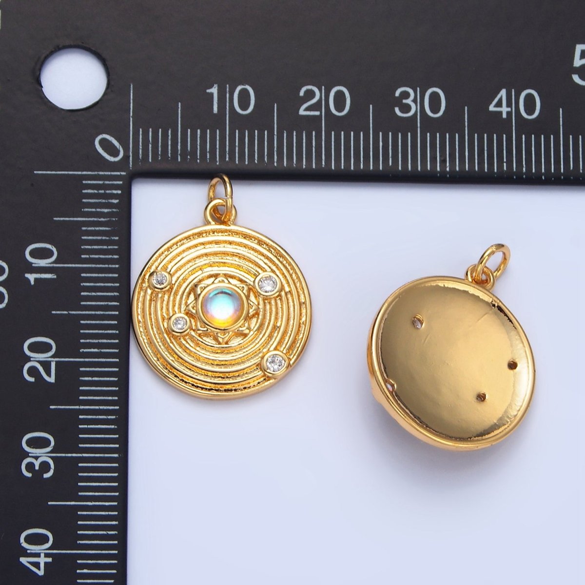 24K Gold Filled Celestial Sun Opal CZ Solar System Round Charm | X818 - DLUXCA