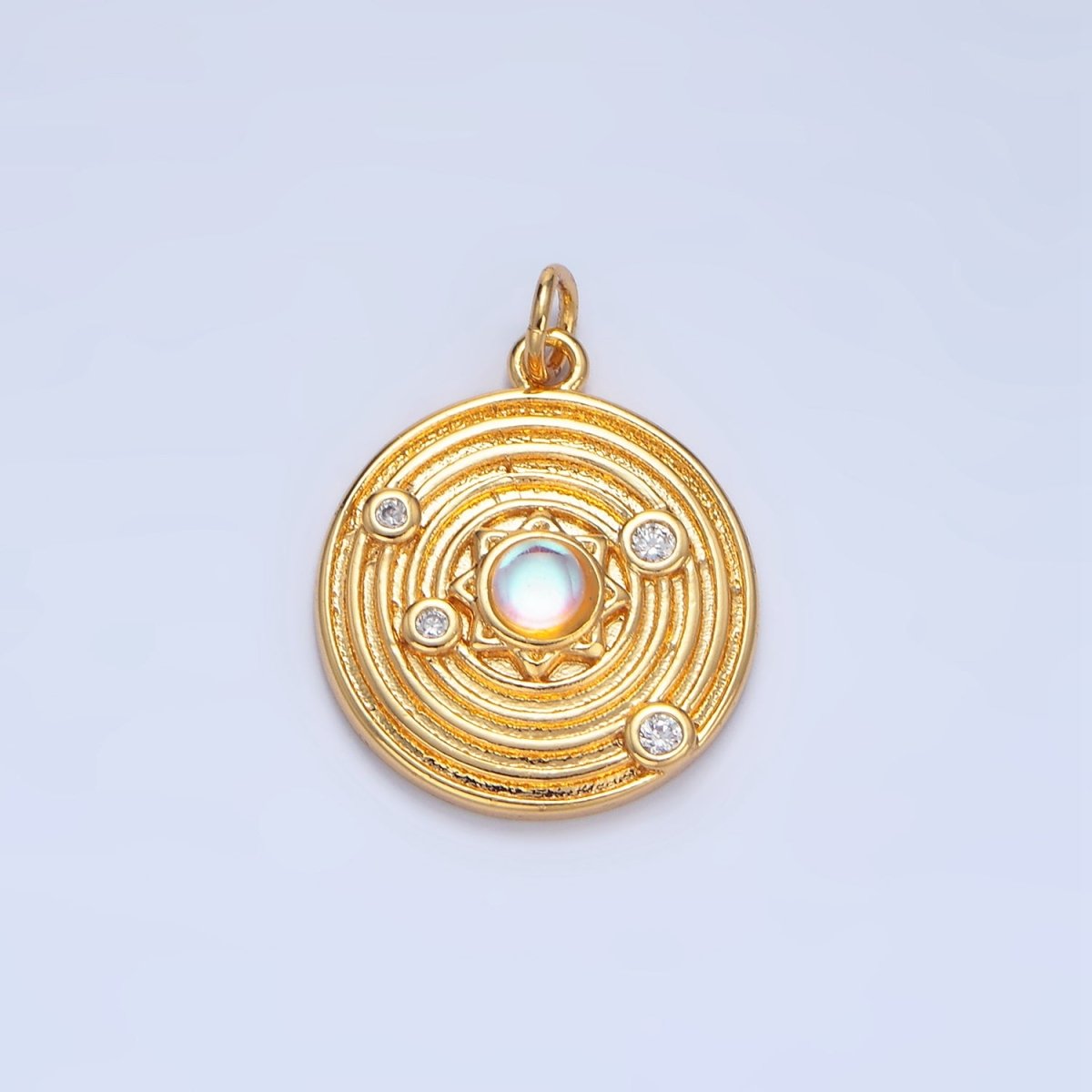 24K Gold Filled Celestial Sun Opal CZ Solar System Round Charm | X818 - DLUXCA