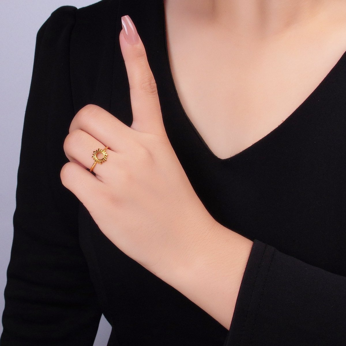 24K Gold Filled Celestial Sun Open Minimalist Ring | R018 - DLUXCA