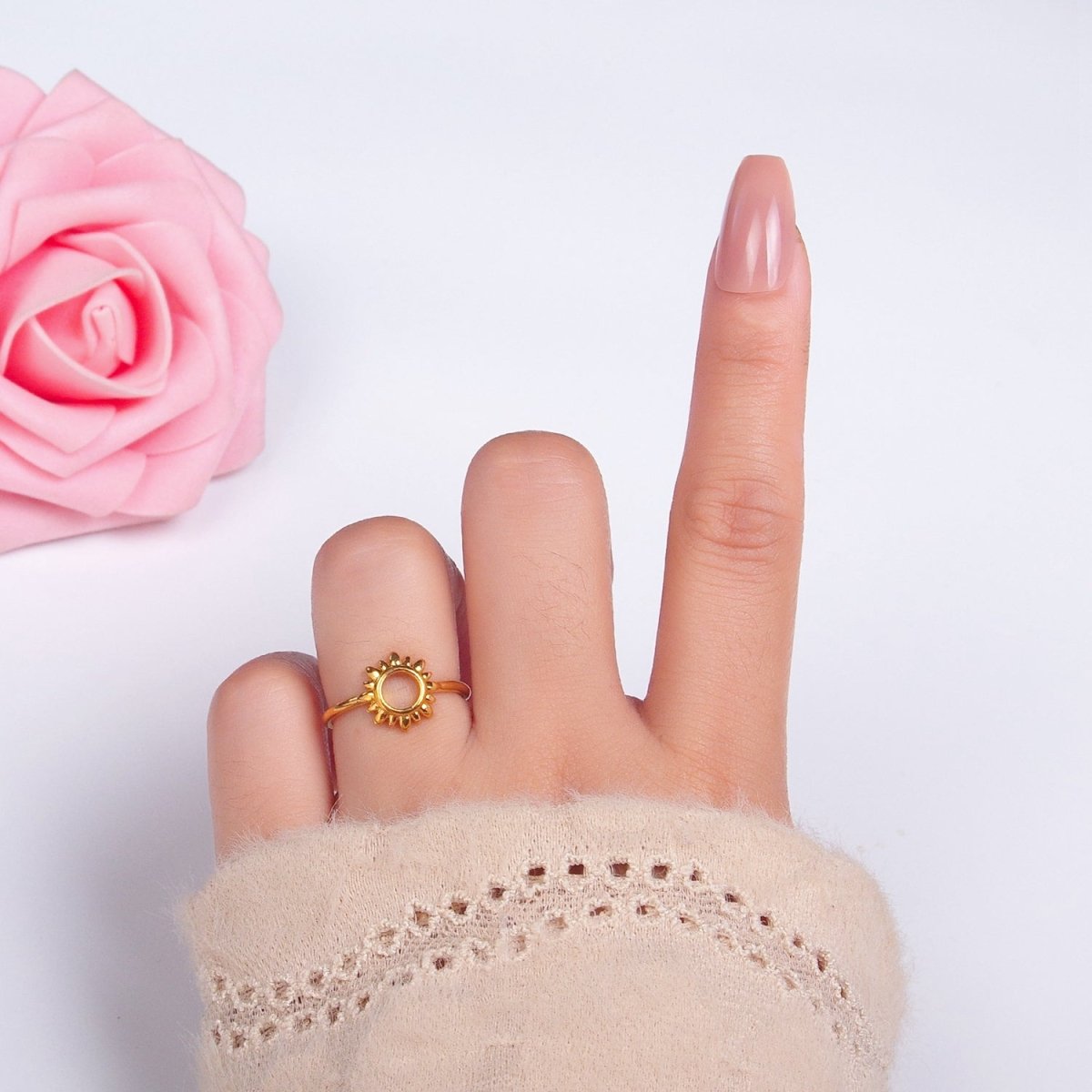 24K Gold Filled Celestial Sun Open Minimalist Ring | R018 - DLUXCA