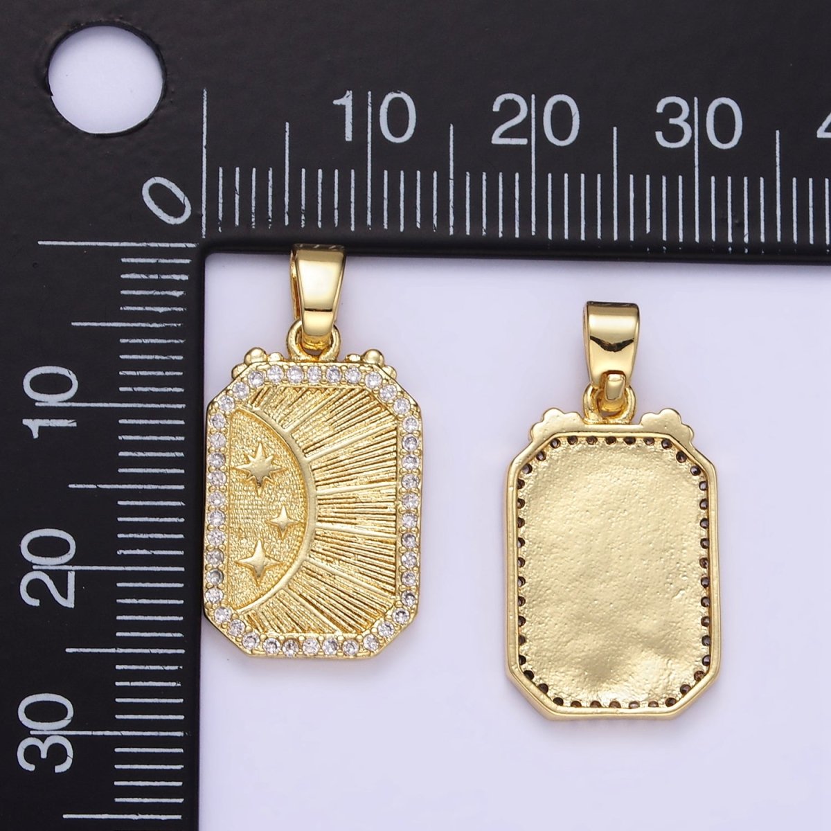 24K Gold Filled Celestial Sun Star Sunburst Micro Paved CZ Hexagonal Pendant | AA1356 - DLUXCA