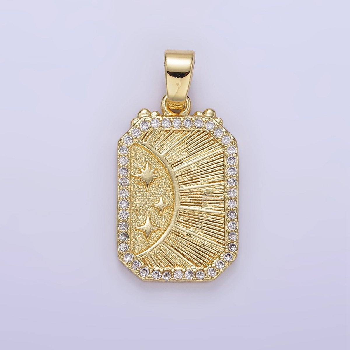 24K Gold Filled Celestial Sun Star Sunburst Micro Paved CZ Hexagonal Pendant | AA1356 - DLUXCA