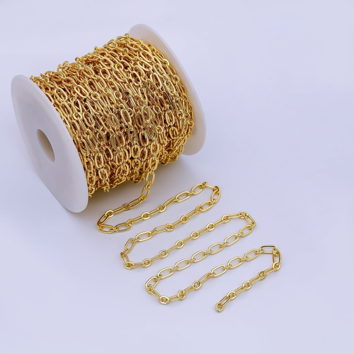 24K Gold Filled Chain, 1 Yard / 3 Feet Oval Link Chain for Necklace, 10x3mm PAPER CLIP Chain for Necklace Bracelet Anklet Component Supply | ROLL - 004 Clearance Pricing - DLUXCA