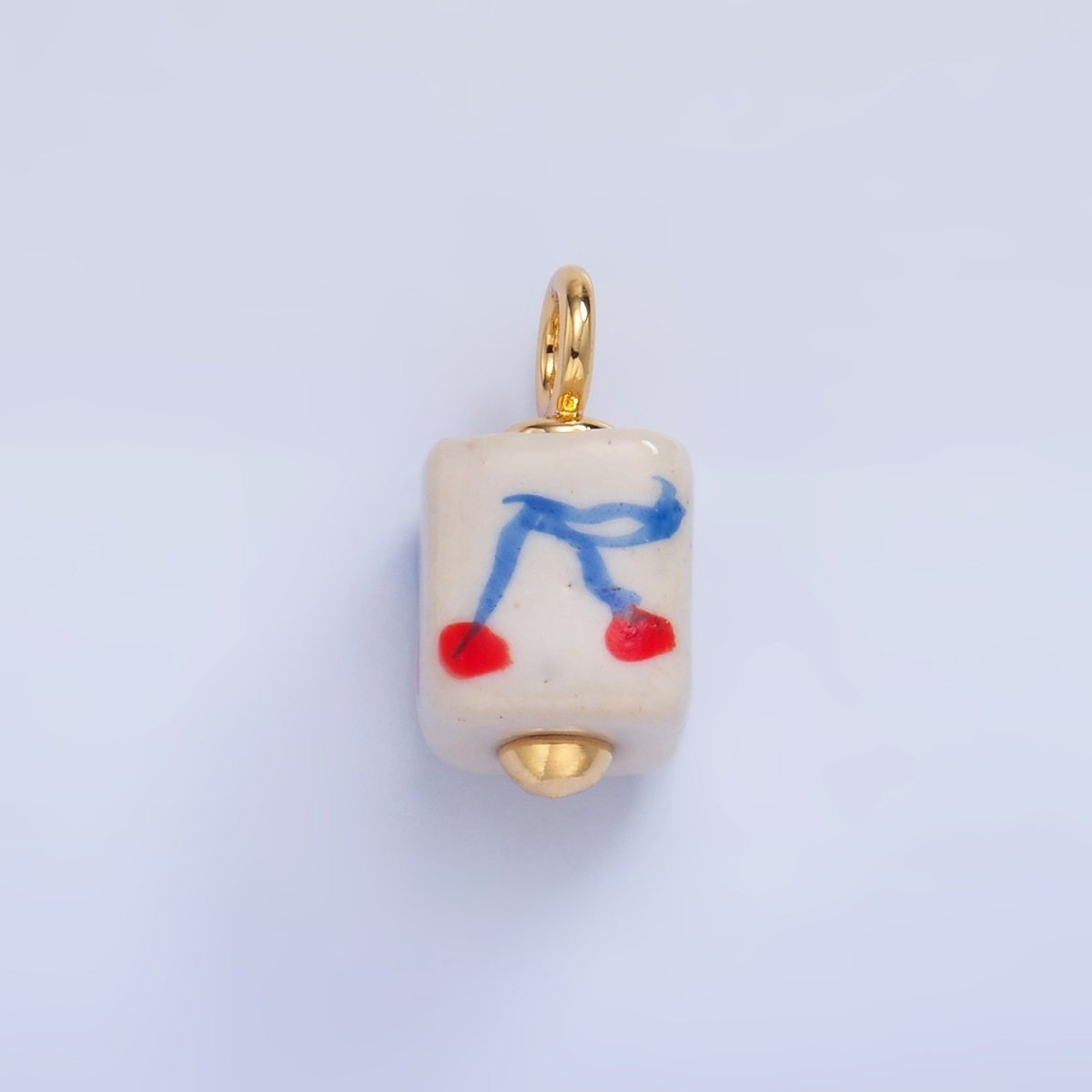 24K Gold Filled Cherry Fruit Square Ceramic Drop Charm | W437 - DLUXCA