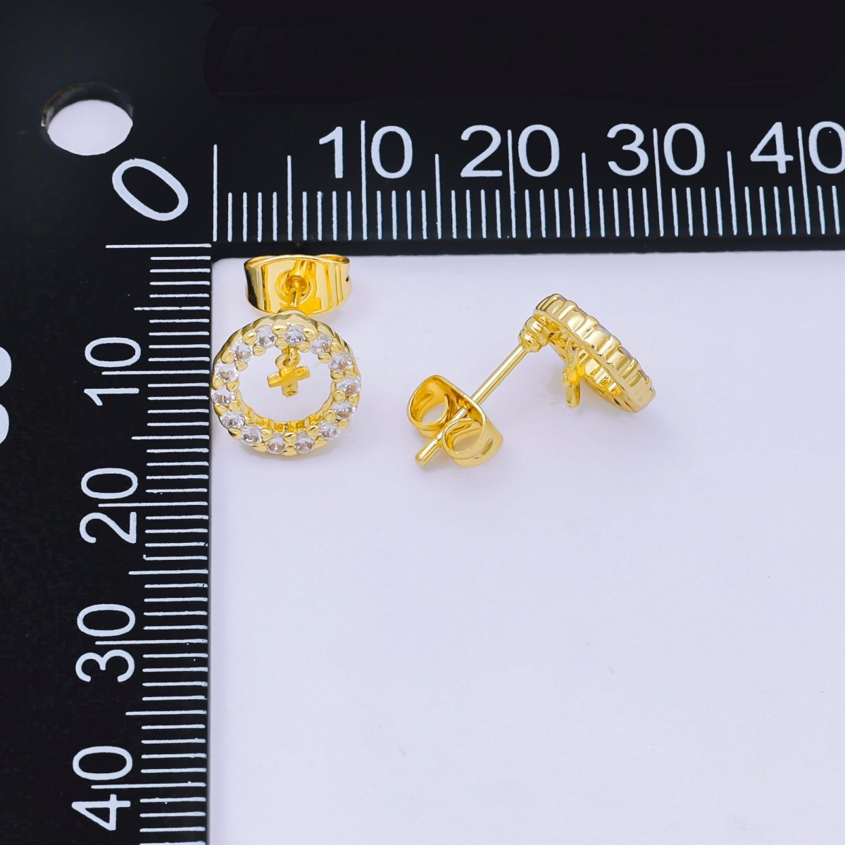 24K Gold Filled Christian Cross Micro Paved CZ Open Round Stud Earrings in Gold & Silver | AJ132 AJ133 - DLUXCA