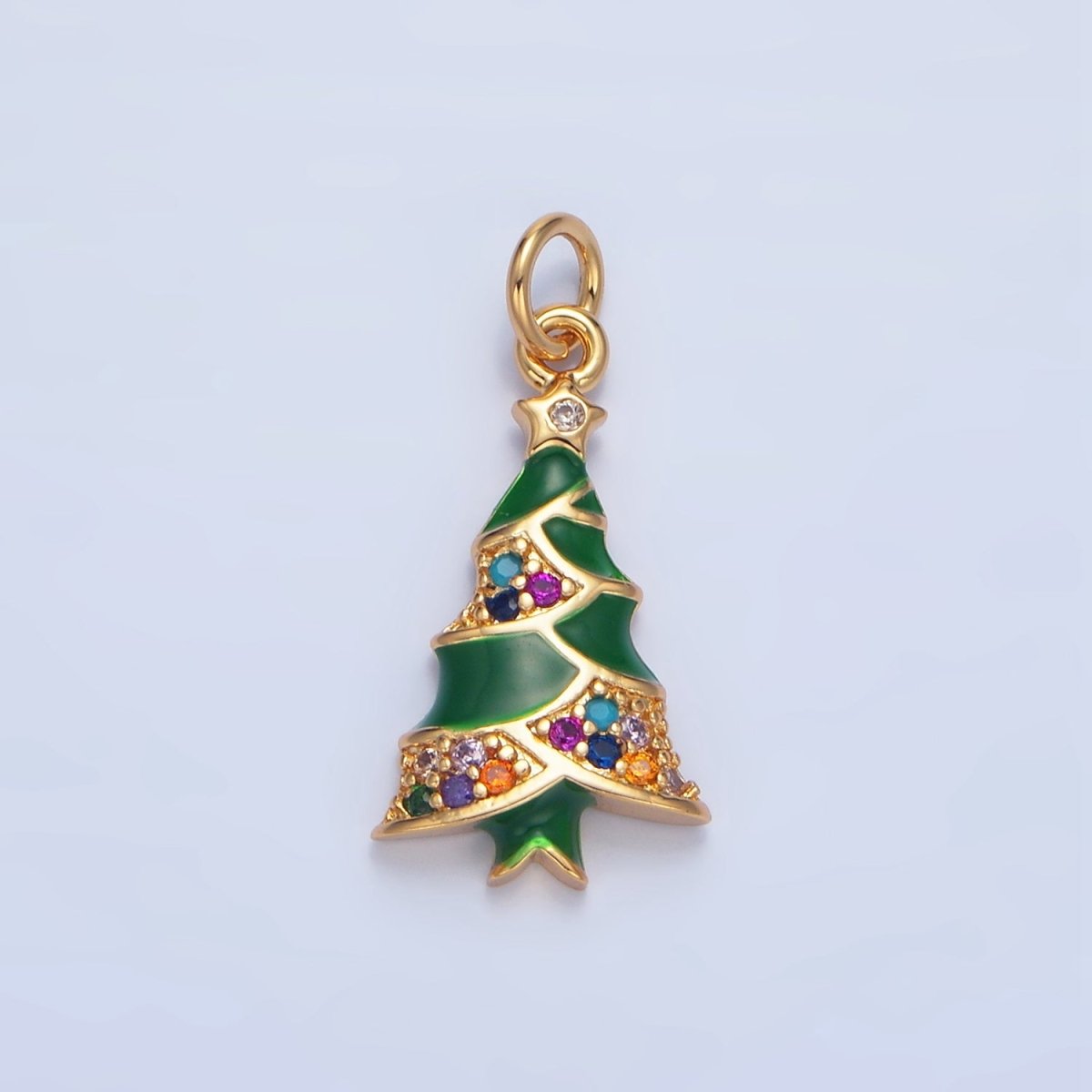 24K Gold Filled Christmas Tree Multicolor CZ Enamel Charm | X825 - DLUXCA