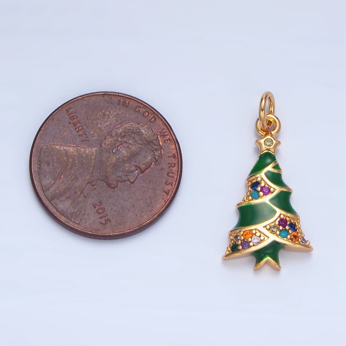 24K Gold Filled Christmas Tree Multicolor CZ Enamel Charm | X825 - DLUXCA