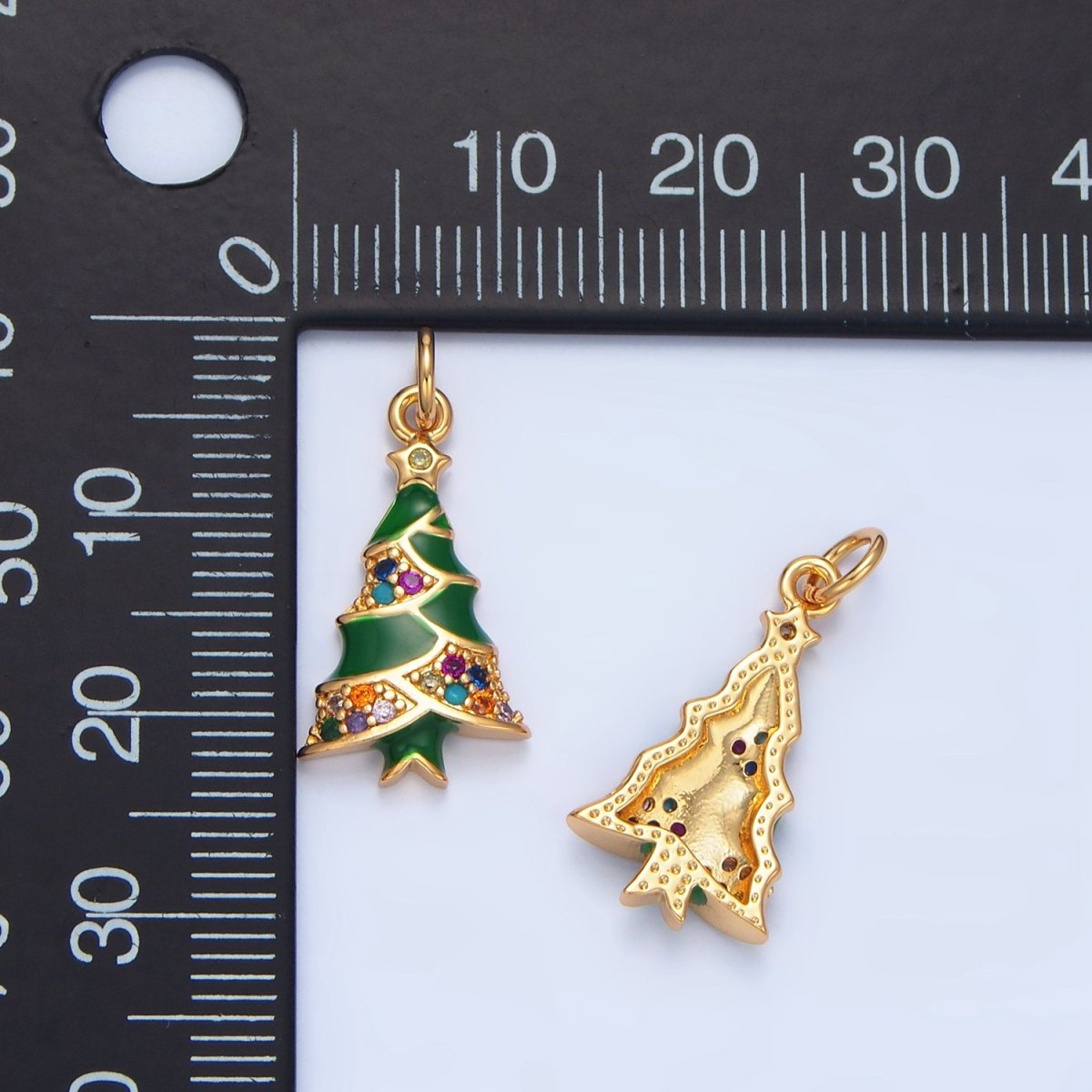 24K Gold Filled Christmas Tree Multicolor CZ Enamel Charm | X825 - DLUXCA