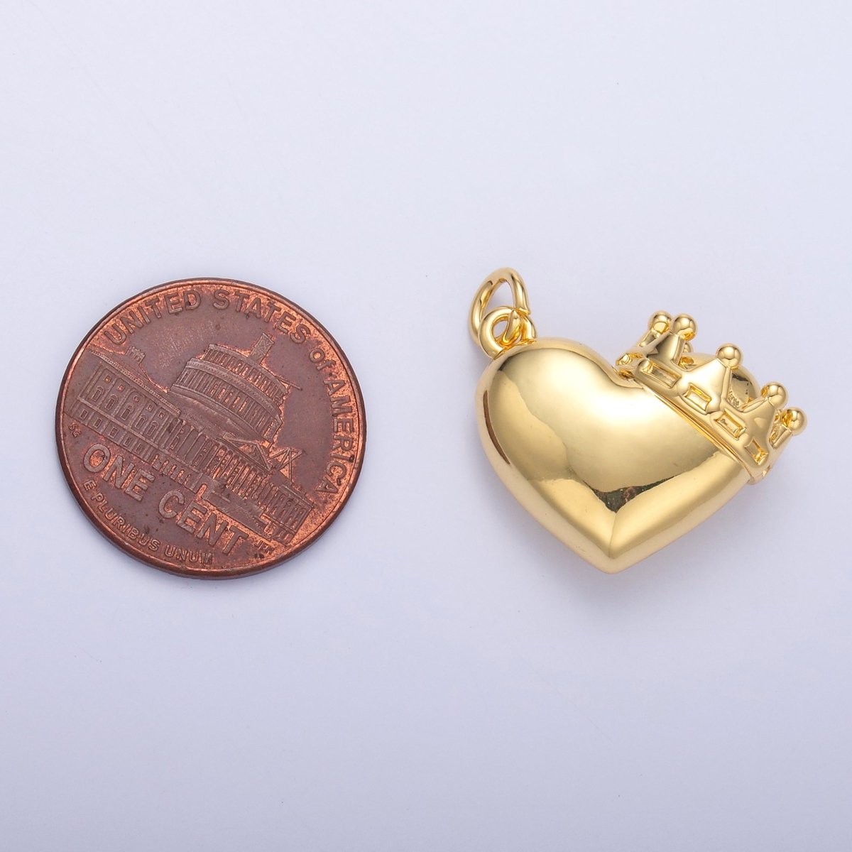 24K Gold Filled Chubby Heart Crown Charm in Gold & Silver | C038 - DLUXCA