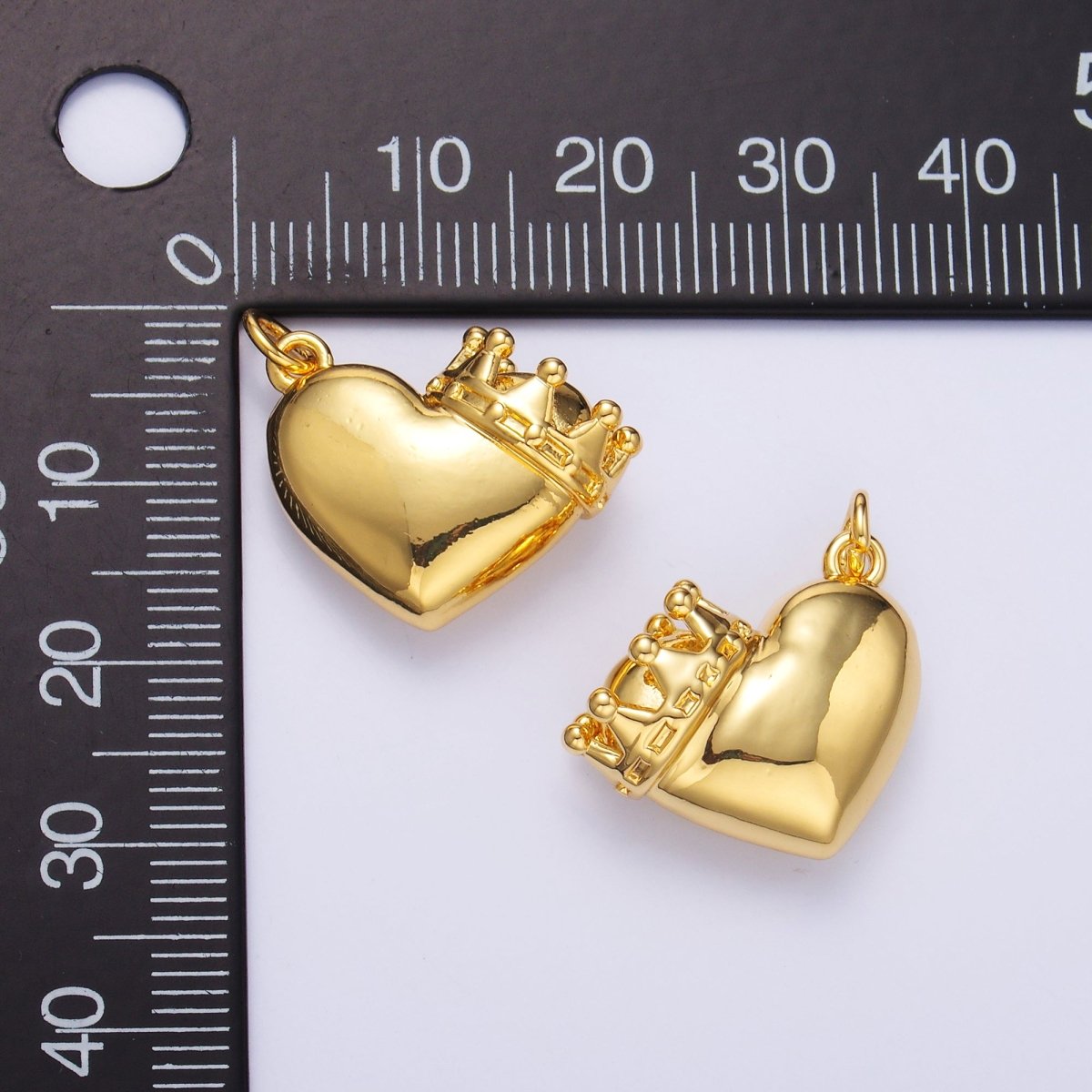 24K Gold Filled Chubby Heart Crown Charm in Gold & Silver | C038 - DLUXCA