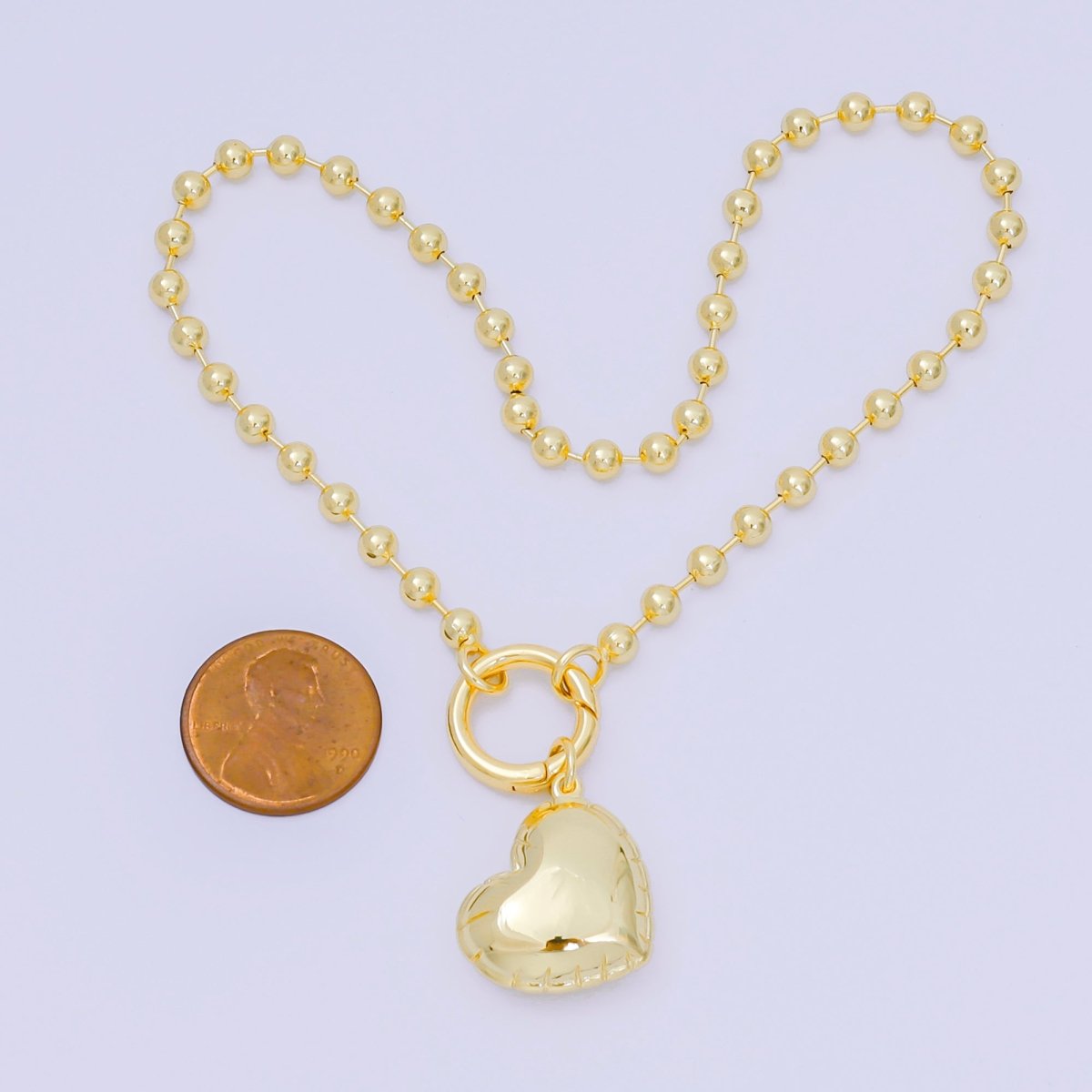 24K Gold Filled Chubby Heart Pull Gate Ball Bead Mini Keychain Accessories | Z01304 - DLUXCA
