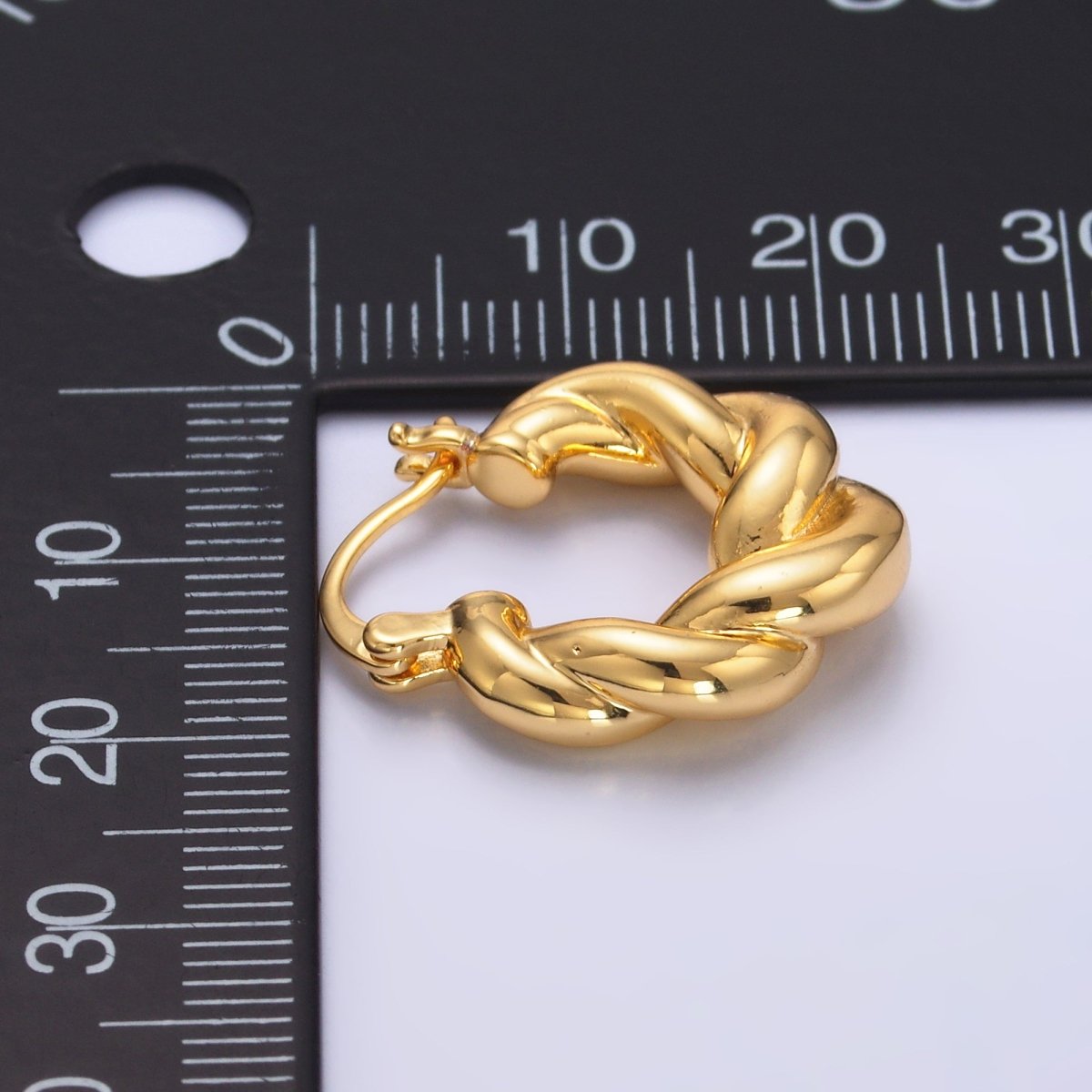 24K Gold Filled Chubby Twisted Croissant Latch Hoop Earrings | Q453 - DLUXCA