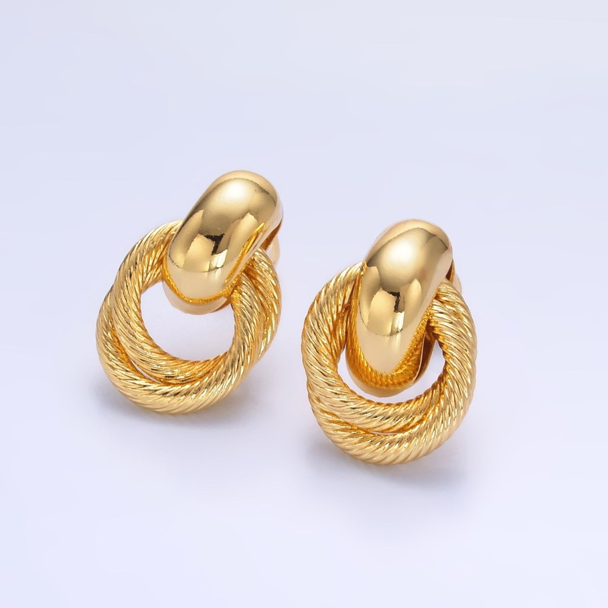 24K Gold Filled Circular Croissant Knot Doorknocker Drop Stud Earrings | Q490 - DLUXCA