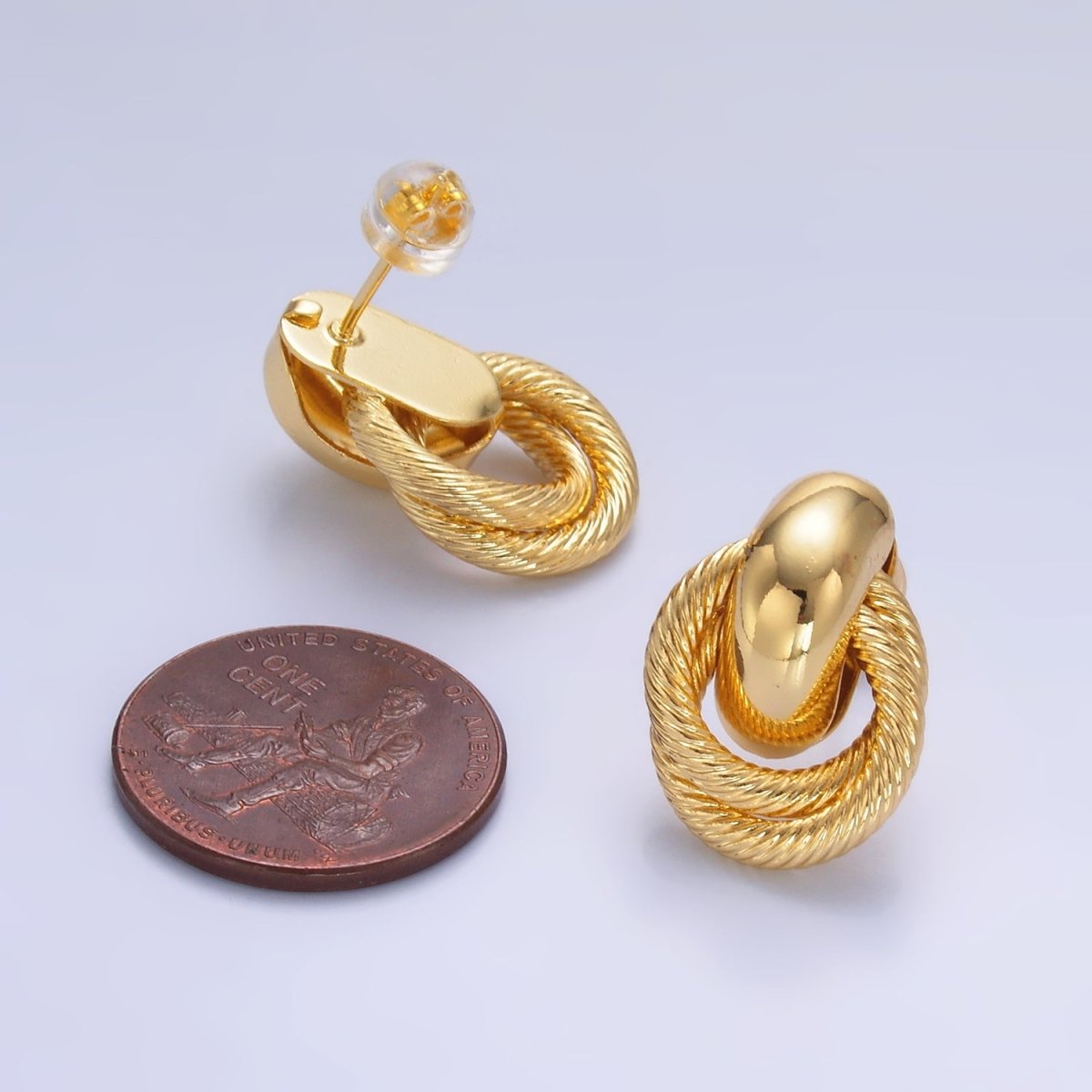 24K Gold Filled Circular Croissant Knot Doorknocker Drop Stud Earrings | Q490 - DLUXCA