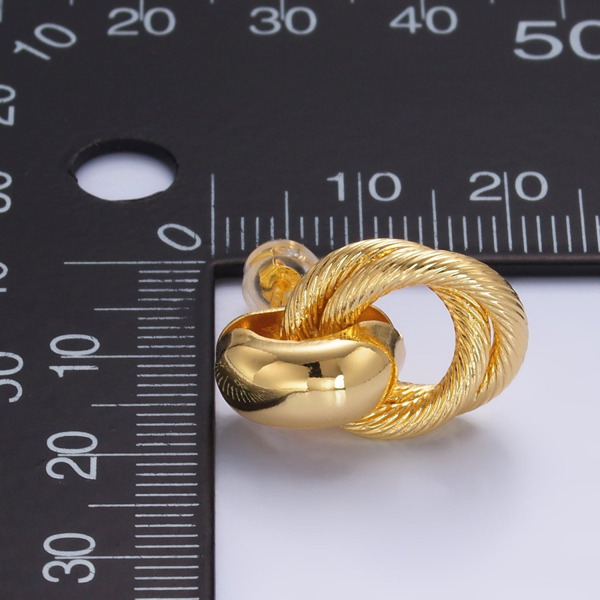 24K Gold Filled Circular Croissant Knot Doorknocker Drop Stud Earrings | Q490 - DLUXCA