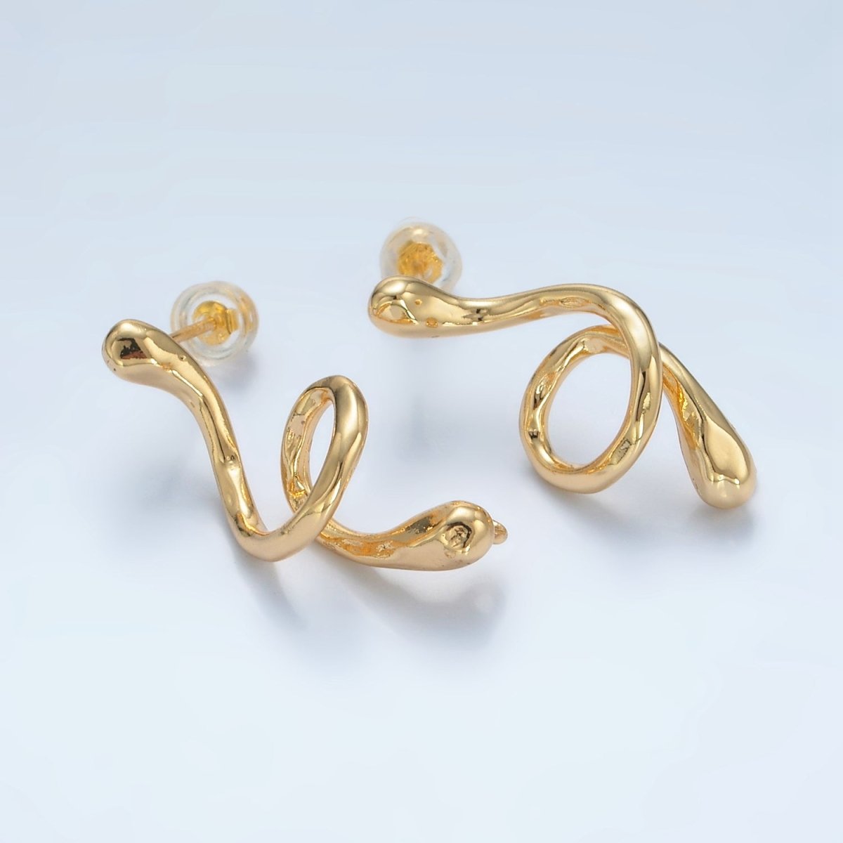 24K Gold Filled Circular Snake Serpent Open Loop Drop Stud Earrings | Z887 - DLUXCA