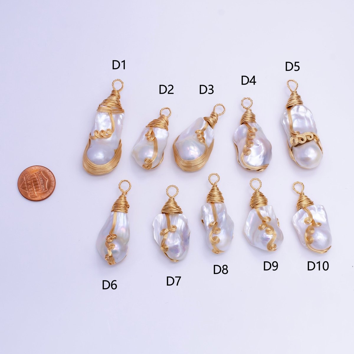 24K Gold Filled Circular Unique Wired Baroque Freshwater Pearl Pendant | P1854 D - DLUXCA