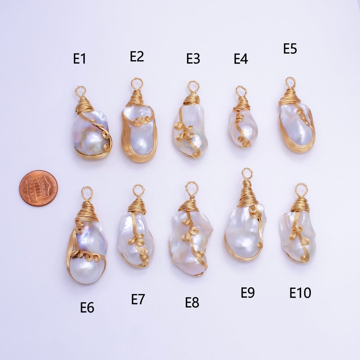 24K Gold Filled Circular Unique Wired Baroque Freshwater Pearl Pendant | P1854 E - DLUXCA