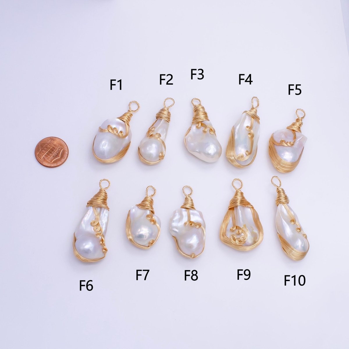 24K Gold Filled Circular Unique Wired Baroque Freshwater Pearl Pendant | P1854 F - DLUXCA