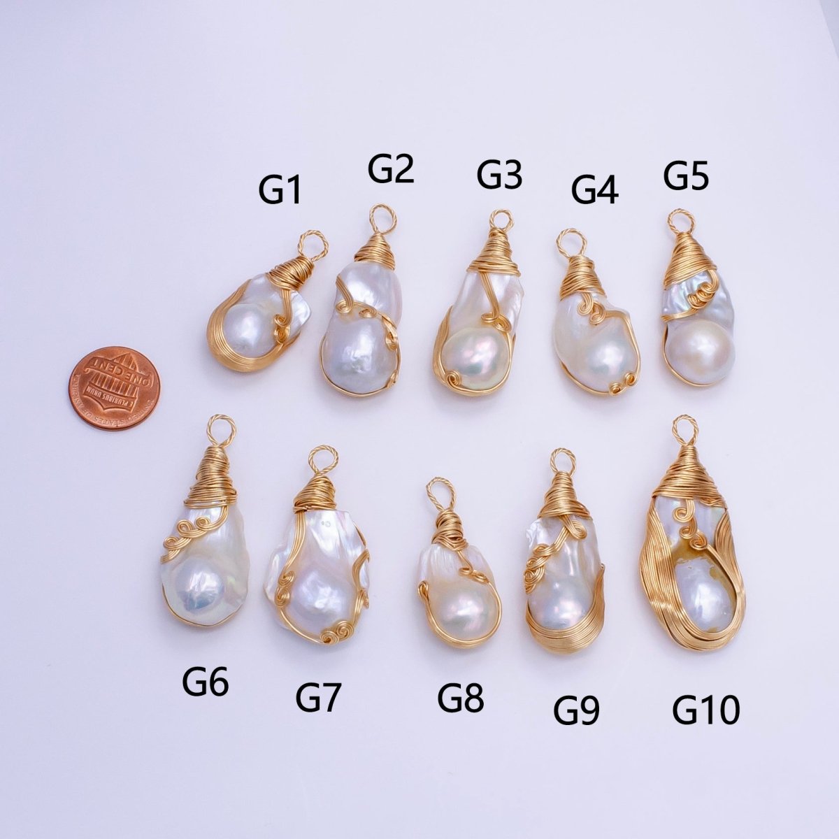 24K Gold Filled Circular Unique Wired Baroque Freshwater Pearl Pendant | P1854 G - DLUXCA