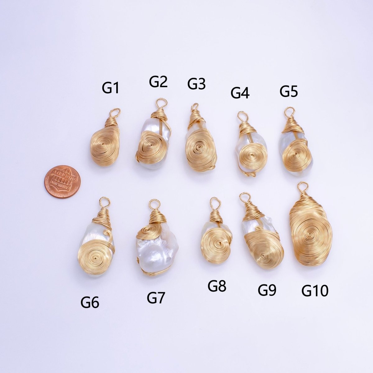 24K Gold Filled Circular Unique Wired Baroque Freshwater Pearl Pendant | P1854 G - DLUXCA