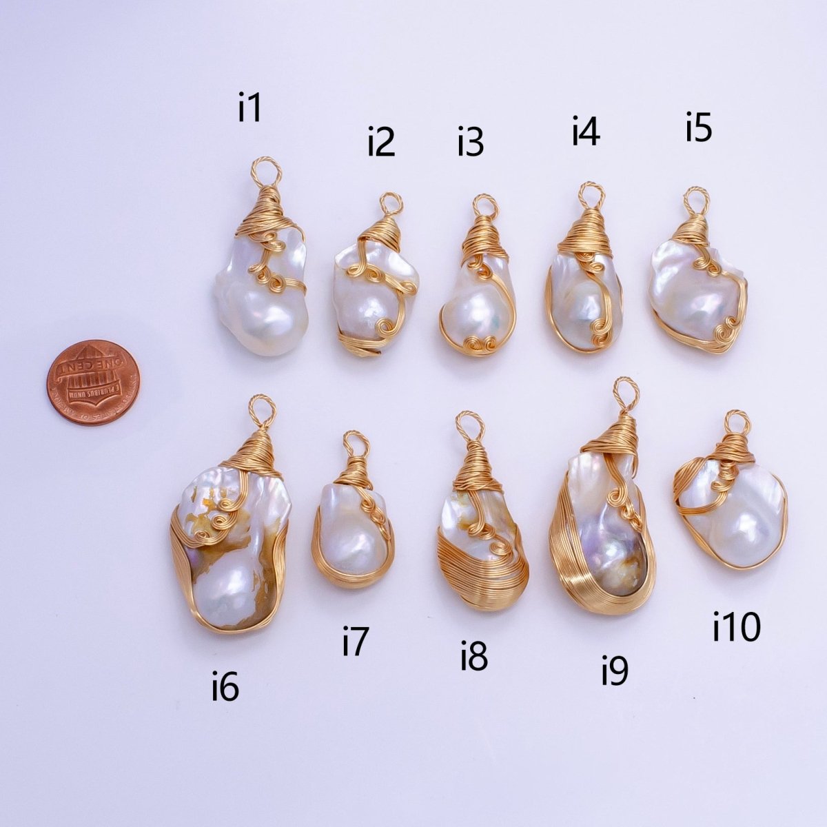 24K Gold Filled Circular Unique Wired Baroque Freshwater Pearl Pendant | P1854 I - DLUXCA